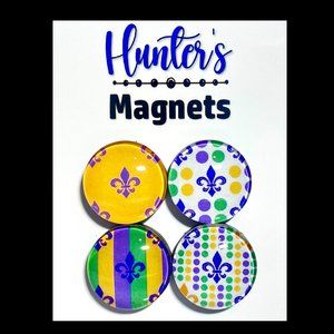 Set of 4 Magnets Mardi Gras Fleur de lys Glass Refrigerator Kitchen Whiteboard